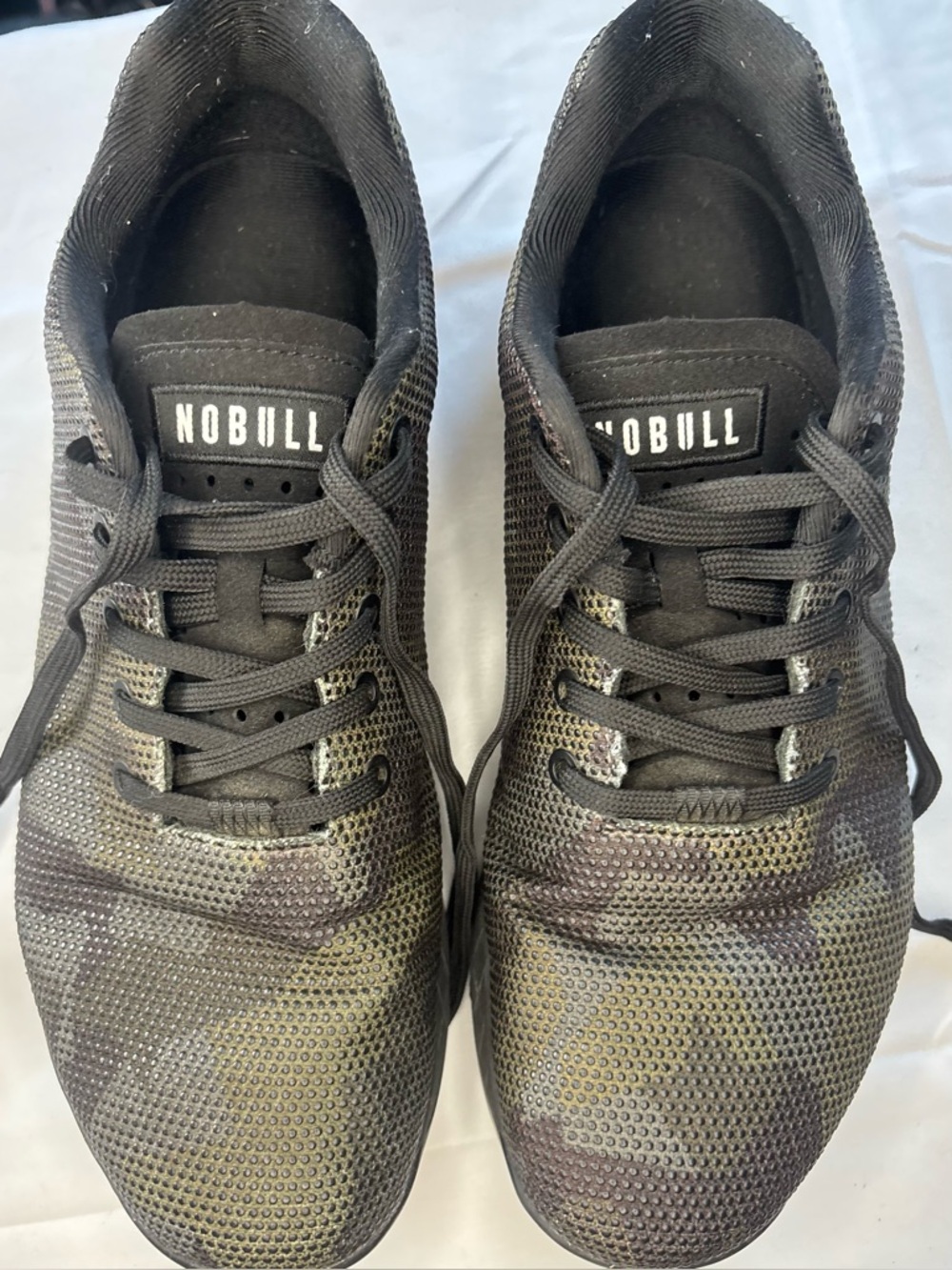 NOBULL Camo and Olive Knit Training Shoes.